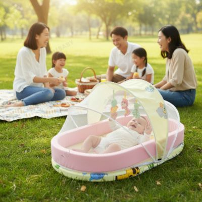 Nid pour bebe de voyage antimoustiques | Animaux de la jungle – Bébé éveillé en pique-nique avec la famille