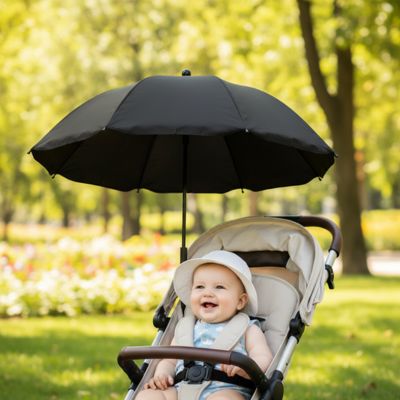Ombrelle poussette universelle UV 50+ noire bébé en protection dans poussette