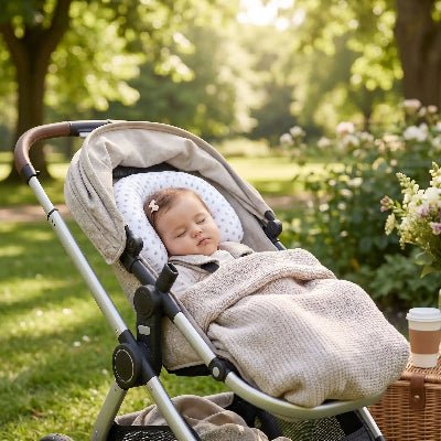 Oreiller pour bébé 2 en 1 croix : bébé fille en sieste au parc