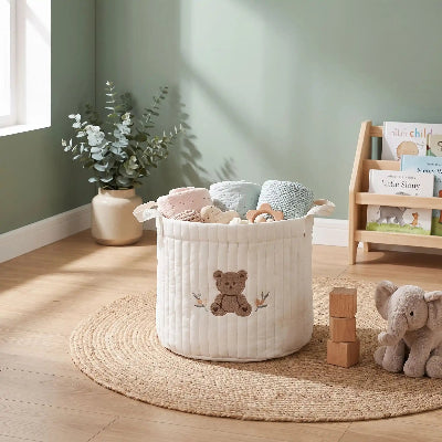 Panier rangement bébé brodé | Petit ours – Décoratif dans chambre du bébé