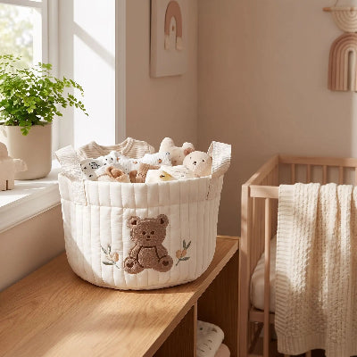 Panier rangement bébé brodé | Petit ours – La douceur au quotidien