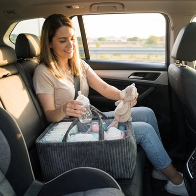 Panier rangement bébé portable | Multifonctionnel gris – Organisation bébé partout même en voiture