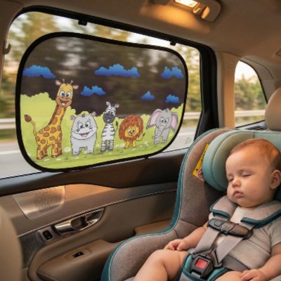 Pare-soleil de voiture bebe lot de 2 | Animaux de la jungle – Intimité dans l'auto pour la sieste