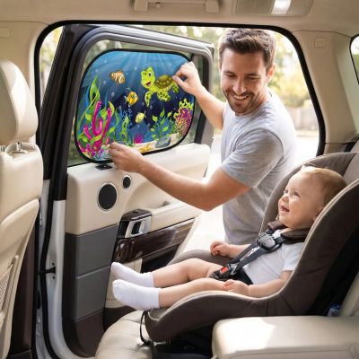 Pare-soleil de voiture bebe lot de 2 | Animaux marins – Installation par papa avant voyage
