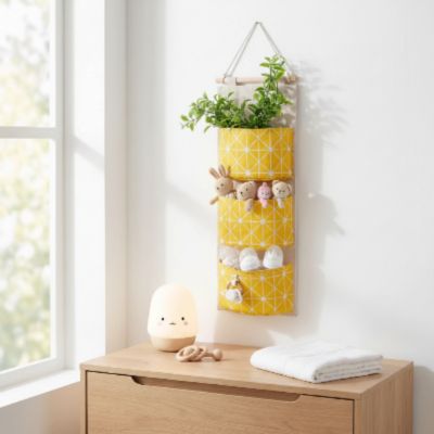 Pochette de rangement suspendu à trois poches | CrazyBag™ – Jaune, esthétisme et élégance dans la chambre de bébé