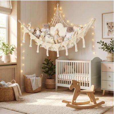 Rangement suspendu hamac jumbo | PlushBed™ – Décor chambre bébé
