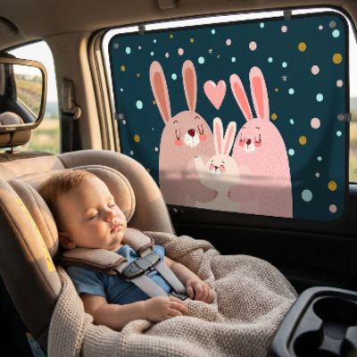 Rideau occultant portable | Lapin rose – Bébé qui fait la sieste paisiblement dans l'auto