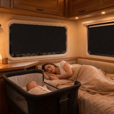 Rideau occultant portable voyage | Onyx – Dodo paisible avec maman dans roulotte 