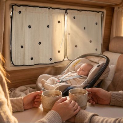 Rideau occultant voyage à ventouses auto | Fleur noire – Bébé protégé des rayons UV du soleil dans camping-car