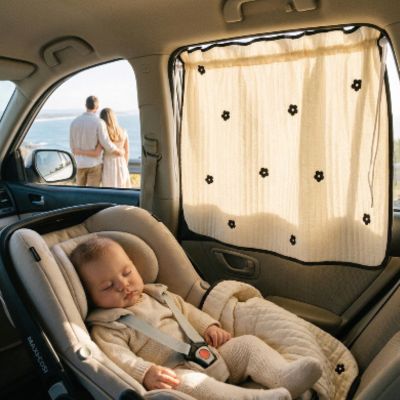Rideau occultant voyage à ventouses auto | Fleur noire – Intimité cozy pour bébé au bord de route près de la mer