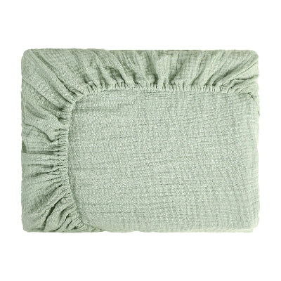 Drap housse pour bebe en coton mousseline uni | PurCoton™ vert