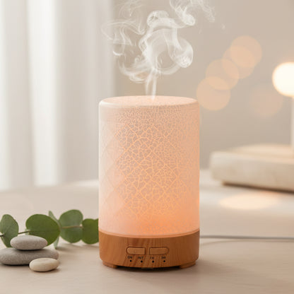 Humidificateur air chambre décoratif | Mosaïque – Shooting photo sur table -blanc