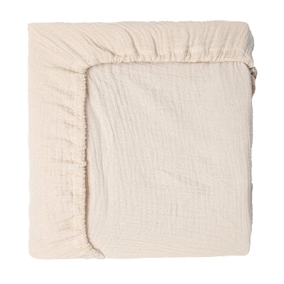 Drap housse pour bebe en coton mousseline uni beige