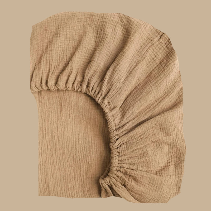 Drap housse pour bébé berceau - Gaze de coton monochromatique café