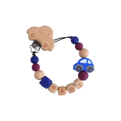 Attache Sucette Personnalisée Voiture Bois Garçon | PureBaby™ bleu