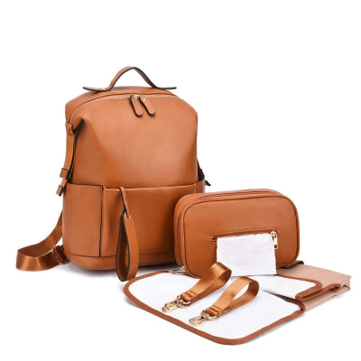 Sac a dos à langer-|MovokBaby|-Cuir-brun