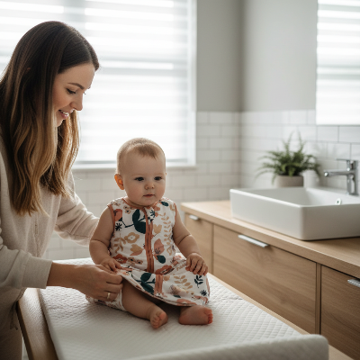 Sac de couchage bebe fleur – maman changeant bébé
