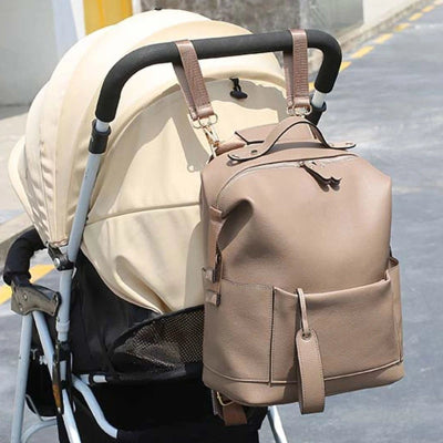 Sac à dos à langer en cuir | MovokBébé™ – Compagnon de sortie à la poussette – Chamois
