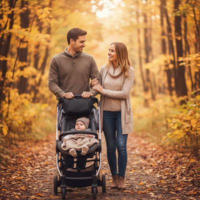 Sacoche poussette portable | Banana – Moment serein en famille en promenade d'automne