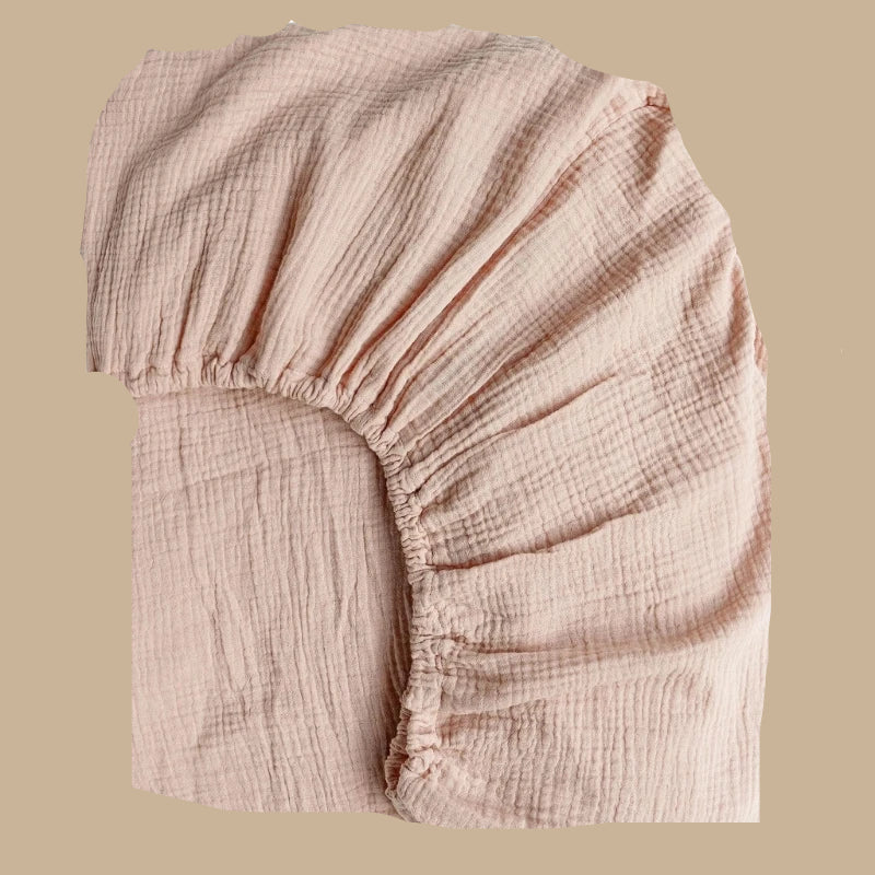 Drap housse pour bébé berceau - Gaze de coton monochromatique rose pâle