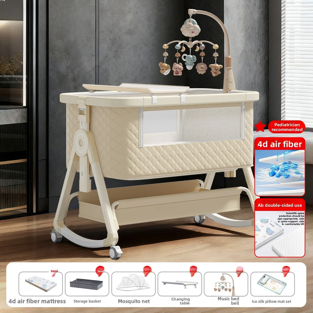 Lit bébé Babyfond amovible, multifonctionnel, pliable, portable, table à langer, lit pour nouveau-né, lit d'appoint