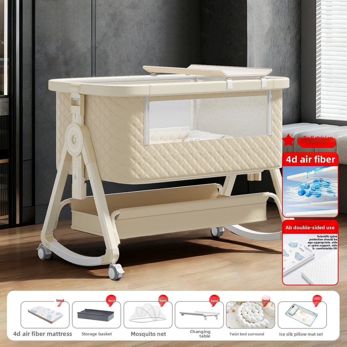Lit bébé Babyfond amovible, multifonctionnel, pliable, portable, table à langer, lit pour nouveau-né, lit d'appoint