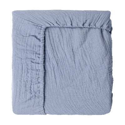 Drap housse pour bebe en coton mousseline uni bleu