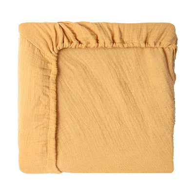 Drap housse pour bebe en coton mousseline uni jaune