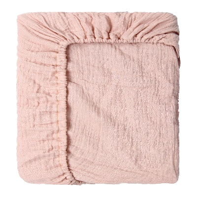 Drap housse pour bebe en coton mousseline uni rose