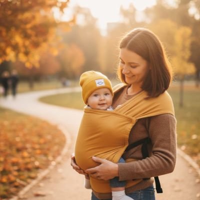 Bonnet bebe jaune dans les bras de maman