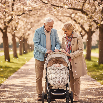 Grands-parents promenade printanière