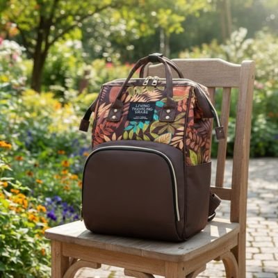 Sac a langer marron sur une chaise