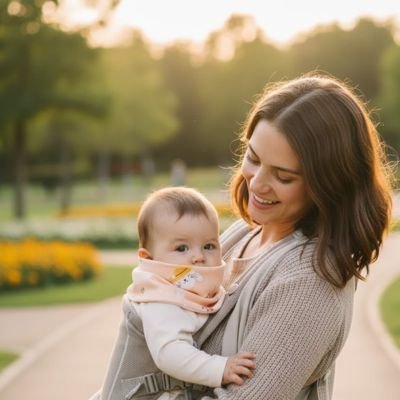 Tour de cou bebe rose dans les bras de maman
