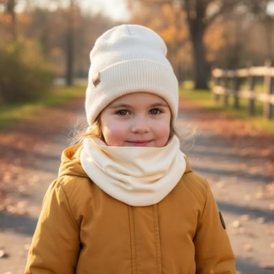 Tour de cou enfant blanc uni sur enfant avec manteau camel