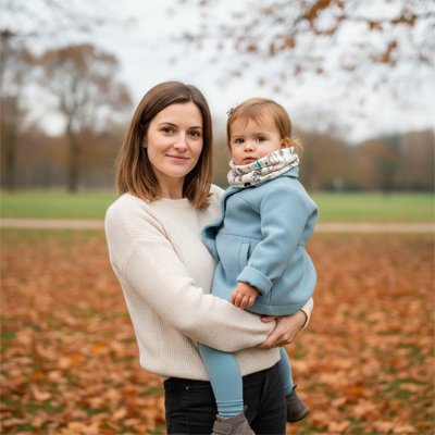 Tour de cou enfant plume dans les bras de maman sortie d'automne