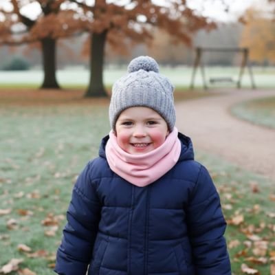 Tour de cou enfant rose uni sur enfant avec manteau bleu